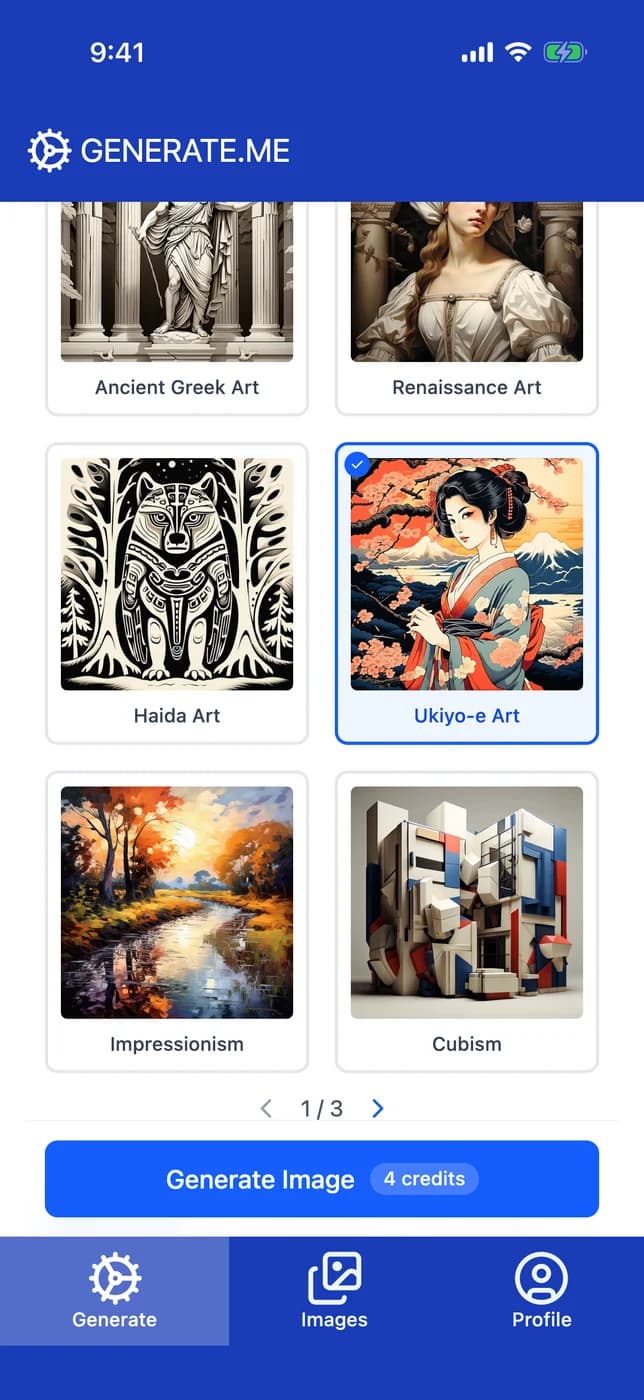 Generate.me — Pick an art style