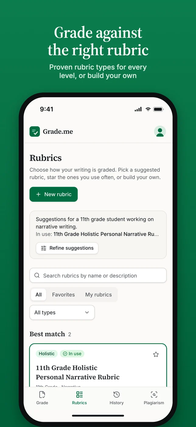Grade.me — rubrics