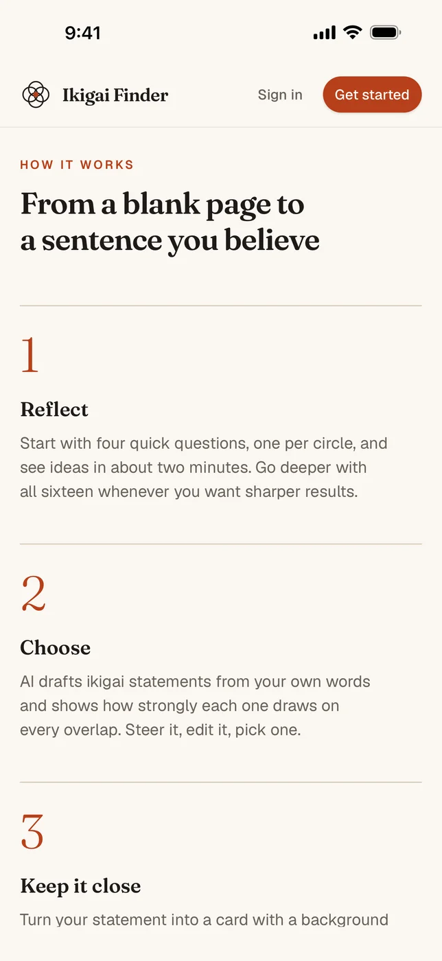 Ikigai Finder — from a blank page to a sentence